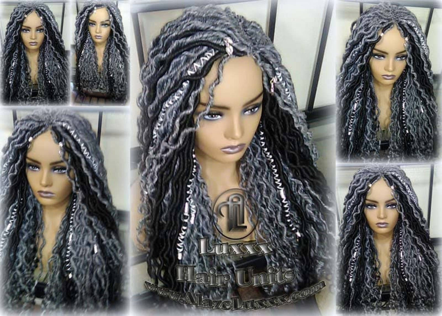 Goddess Faux Dread Locs Salt N Pepper 44 51 Gypsy Boho Silver Black 1B Grey Gray Platinum Storm Wig Unit Wavy Ready to ship