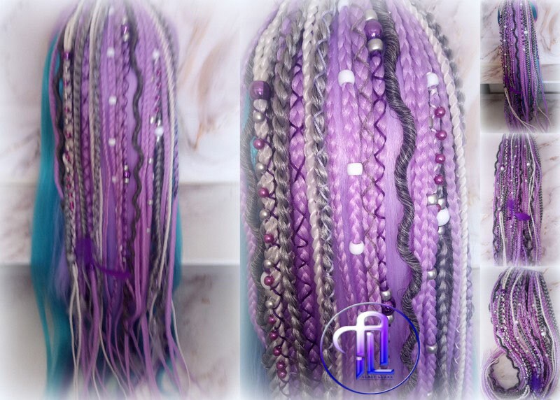 Ponytail Hair Fall Extensions Purple Grey White Elements Accents Feathers synthetic box braids hair scrunchie clip in Clip on Braids