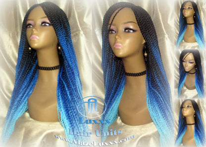 Blue Ombre Senegalese Twist Braid Wig Small Long Carnival Festival EDC Drag Queen Cosplay Unicorn Mermaid Wig Sale Alopecia Blue Braids