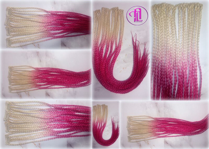 Clip in Braid Long 24 in Boho Extensions Pink Ombre Purple Blue Blonde Beige Box braiding hair Rave Festival