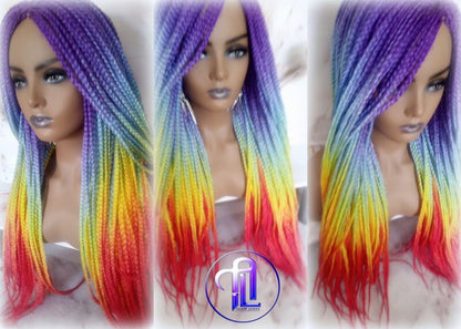 Rainbow Mermaid Purple Blue Yellow Orange  Wig Box Braids braided Synthetic hair Lace Part Wig Pride Ready to Ship LGBT Pride
