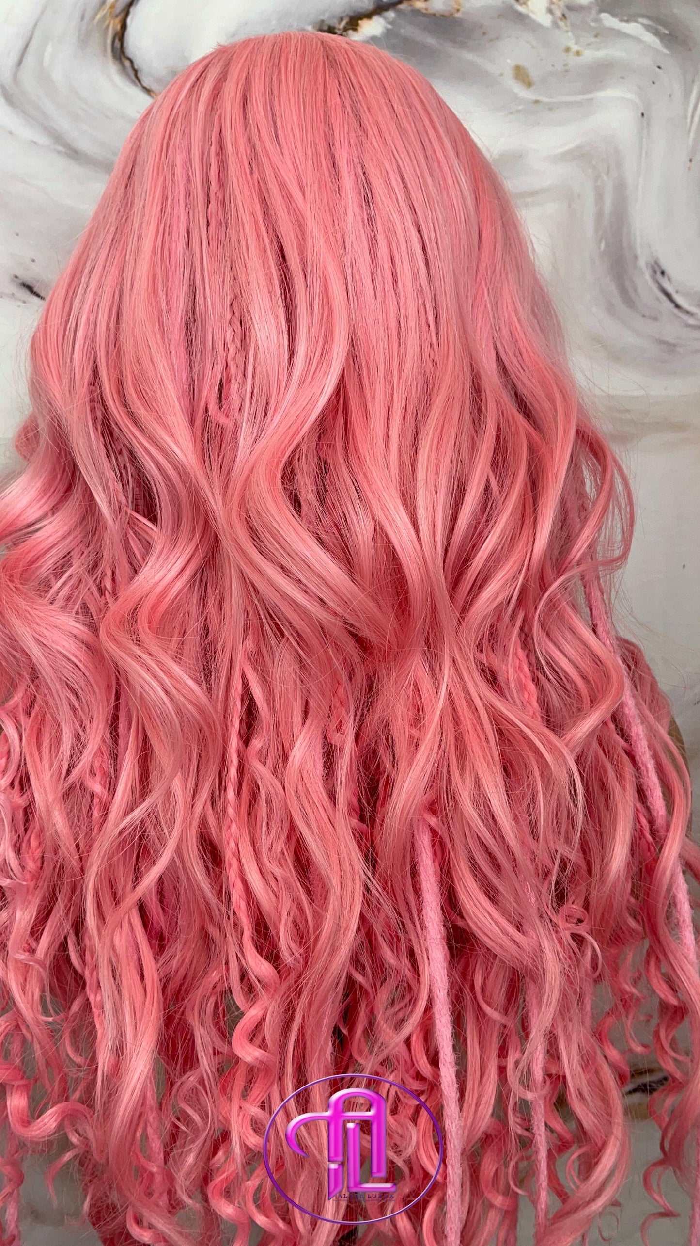 Pink Dread Braid Wig With Bangs – Long Synthetic Boho Glam Wig Chain Snake Goddess Loc Braid Wavy Curly