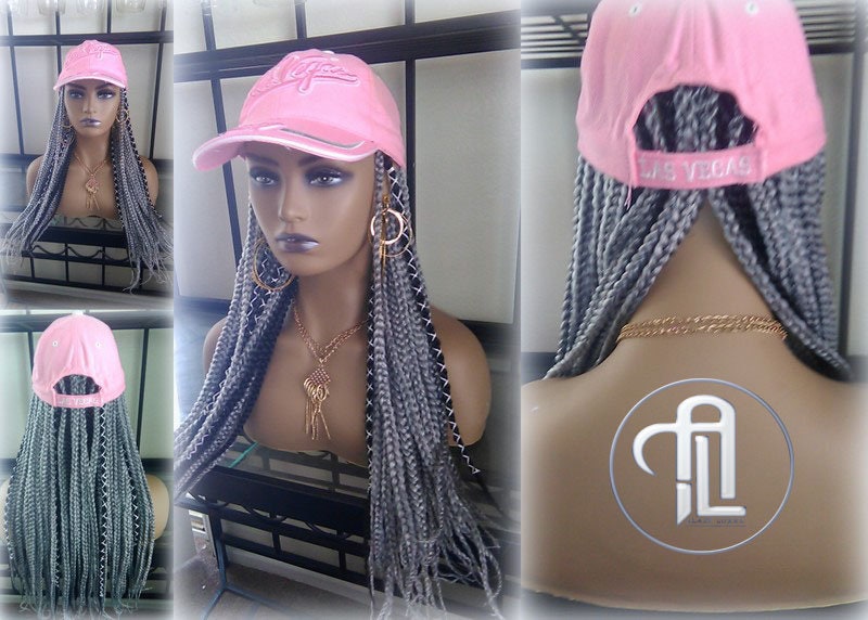 Silver Grey Black Box Braid Hat Wig  Gym Hat Baseball Cap Braided Hat Wig Women Hair Summer Winter Hat Hair Cap Wig Hat Chemo Hat Alopecia