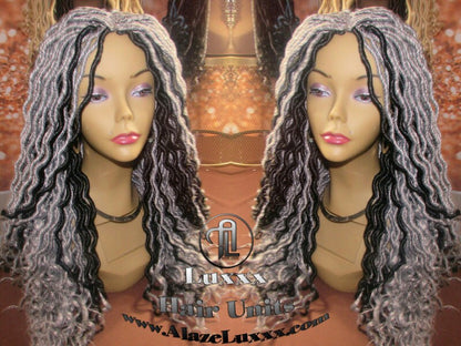Salt N Pepper 44 51 Grey Gray Silver Platinum Storm Gypsy Bohemian Boho Goddess Faux Dread Locs Wig Unit Wavy NEW Marley Dred  Lock Crochet