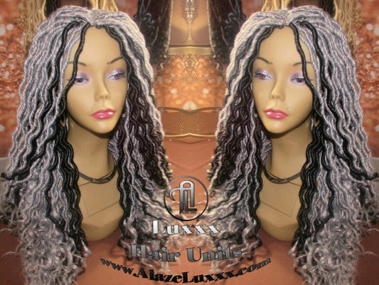Salt N Pepper 44 51 Grey Gray Silver Platinum Storm Gypsy Bohemian Boho Goddess Faux Dread Locs Wig Unit Wavy NEW Marley Dred  Lock Crochet