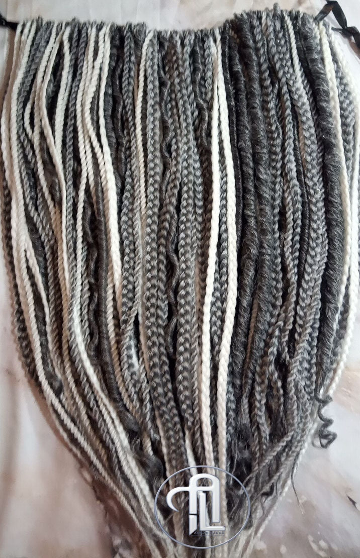 Grey Single Ended SE 100 Piece Set Kit Mixed Soft Crochet Boho Dread Braid Hair Wraps Extensions Textured Natural Realistic Silver White