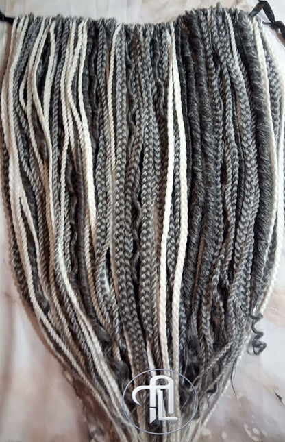 Grey Single Ended SE 100 Piece Set Kit Mixed Soft Crochet Boho Dread Braid Hair Wraps Extensions Textured Natural Realistic Silver White