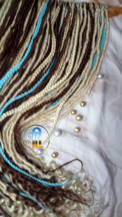 Brown Blonde Blue Set Soft boho Bohemian dreadlocks textured braids wavy dreads  SE Full set Curls dreads and Braids Dragon Braids Locs