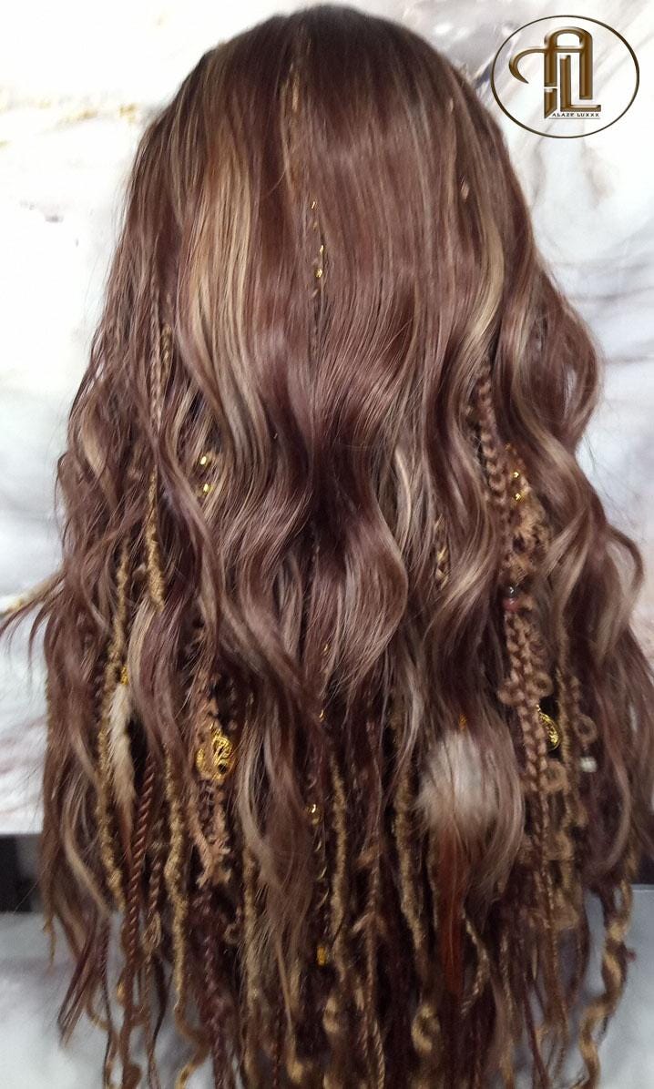 Dread Braid Full Wig Bangs Twist Soft Crochet Boho Synthetic Bohemian Dark Root Ombre Brown Blonde Long Wavy Curly Balayage Wig