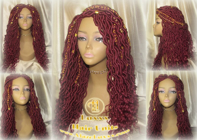 Rich Red Gold Goddess Faux Loc Braided Wig Gypsy Bohemian Boho Dread DE SE Dred Lock Crochet Braided Wig Costume Carnival Festival Hair wig