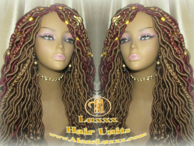 Marley Goddess Crochet Synthetic Dread Dred Loc Lock Wig Red Burgundy 530 Ombre Gold honey blonde 27 Box Braids Kinky Twist Hair Braided Wig