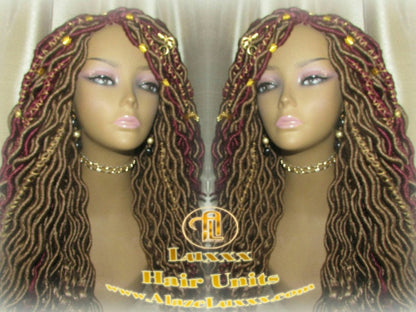 Marley Goddess Crochet Synthetic Dread Dred Loc Lock Wig Red Burgundy 530 Ombre Gold honey blonde 27 Box Braids Kinky Twist Hair Braided Wig
