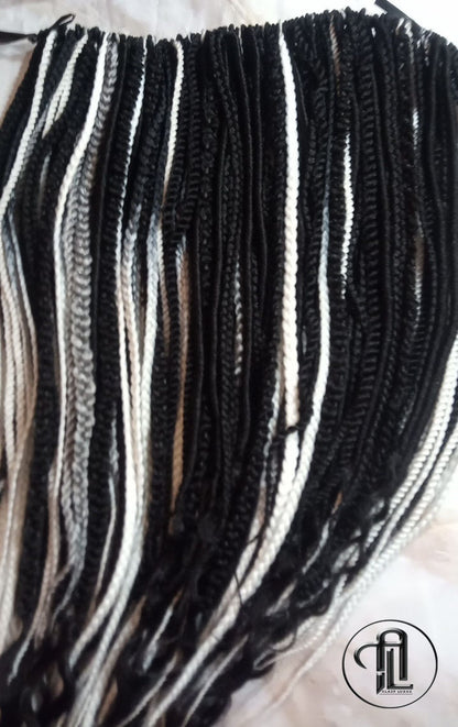 Black Silver White Grey Single Ended SE 100 Piece Set Kit Mixed Soft Crochet Boho Dread Braid Extensions Textured Natural Realistic
