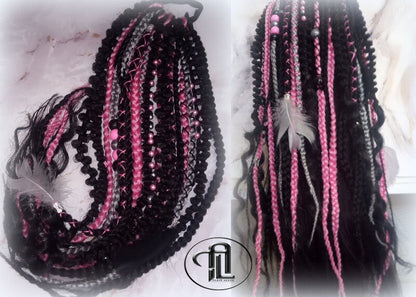 Ponytail Hair Fall Extensions Black Pink Grey Ombre Elements Accents Feathers synthetic box braids hair scrunchie clip in Clip on Braids