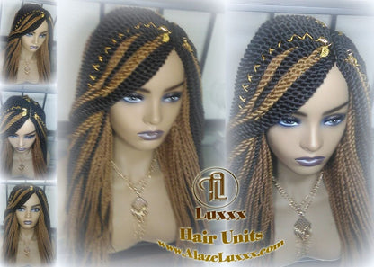Straight Senegalese Twist Wig Unit! Medium Small Short Blonde Brown #4 #27 Crochet Twist Braided Wig 2tone honey blond hair Alopecia wig