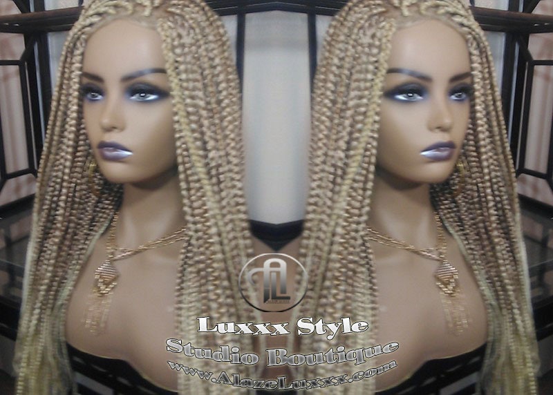 Box Braid Wig Blonde 613 27 Mix Ombre Balayage Honey Blonde Platinum Lace Baby Hair Straight! Braid Lace Wig for Black White Women Alopecia