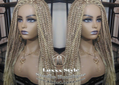 Box Braid Wig Blonde 613 27 Mix Ombre Balayage Honey Blonde Platinum Lace Baby Hair Straight! Braid Lace Wig for Black White Women Alopecia