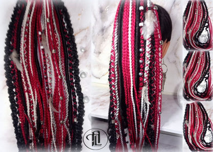 Viking Ponytail Hair Fall Extensions Red Black  Elements Accents Feathers Jungle box braids hair scrunchie Butterfly