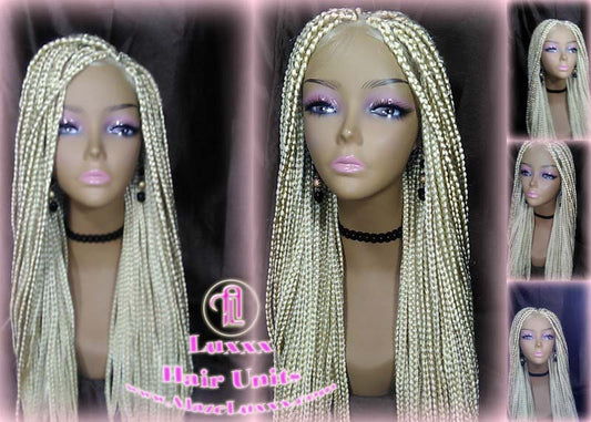 Blonde 613 Platinum Lace Baby Hair Box Braid Wig Unit Small Medium Straight Glueless! Braid Lace Wig Xpressions Hair
