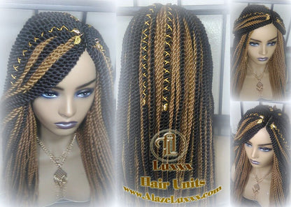 Straight Senegalese Twist Wig Unit! Medium Small Short Blonde Brown #4 #27 Crochet Twist Braided Wig 2tone honey blond hair Alopecia wig