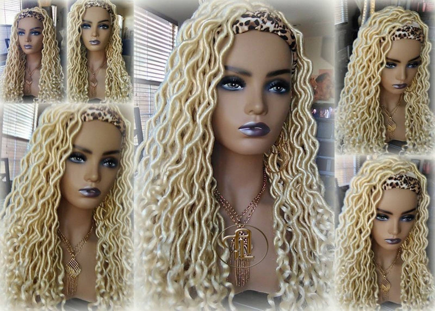 Headband Wig Blonde 613 Platinum Goddess Faux Locs Gypsy Bohemian Boho Dread Loc Wig Blonde Wavy Marley DE SE Dred Lock Crochet Braided Wig