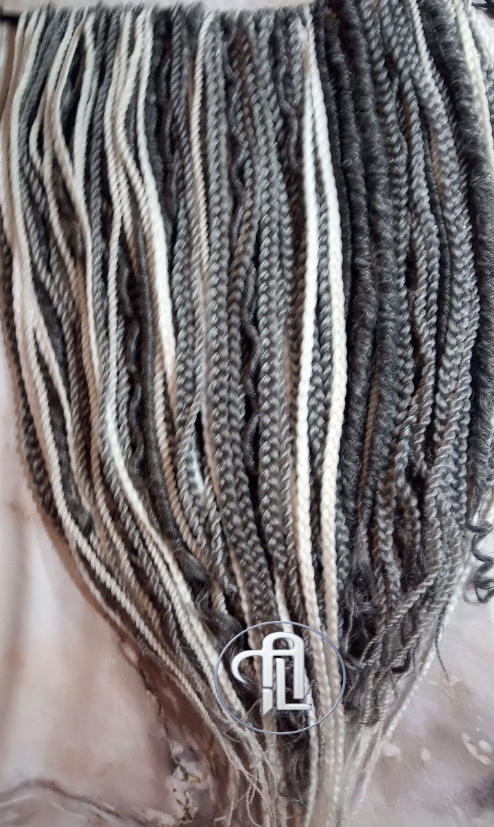 Grey Single Ended SE 100 Piece Set Kit Mixed Soft Crochet Boho Dread Braid Hair Wraps Extensions Textured Natural Realistic Silver White