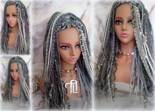 Headband Wig Silver Grey 44 51 Braids Dreads Mix Set Twist Soft Crochet Boho Dread Braid Set Bohemian extensions