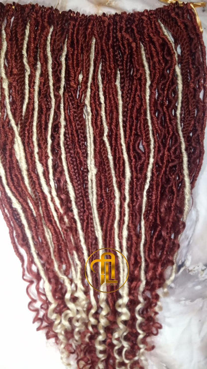 Copper Blonde 613 Bohemian dreadlocks textured Braid Soft red wavy ombre dreads  75 SE Full set  Lightweight boho curls burgundy dreads