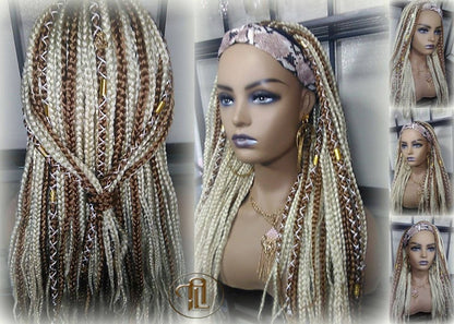Headband Wig Blonde 613 Platinum 27 Honey Box Braids Gypsy Bohemian Boho Wig Blonde Long Straight Waterfall Hair Braided Wig