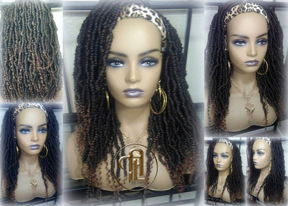 Headband Wig 14in' Passion Twist Short Black 1B 30 Black Brown Mini Small Fluffy Irregular Bomb Spring Kinky Bohemian Boho Hair twist hair