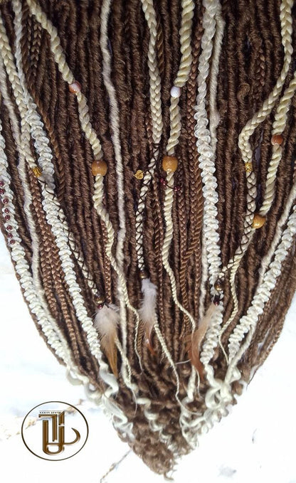 Brown Blonde Set Soft boho Bohemian dreadlocks textured braids wavy dreads  SE Full set Curls dreads and Braids Dragon Braids