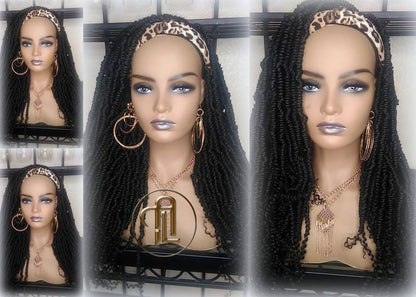 Headband Wig Long 20in Passion Twist Black 1B Mini Small Fluffy Irregular Bomb Spring Kinky Bohemian Boho Water Wave Hair twist hair