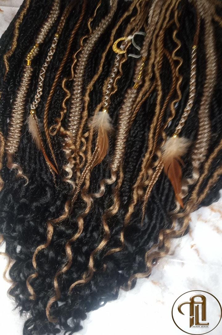 Black Warm Blonde  Dreadlocks Braids SE Set Kit Mixed Soft Crochet Boho Hair Full Head Curly Wavy Extensions Textured Natural Single Loop