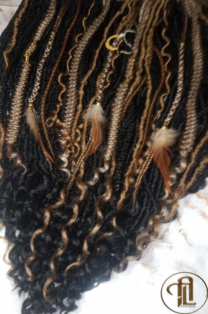 Black Warm Blonde  Dreadlocks Braids SE Set Kit Mixed Soft Crochet Boho Hair Full Head Curly Wavy Extensions Textured Natural Single Loop