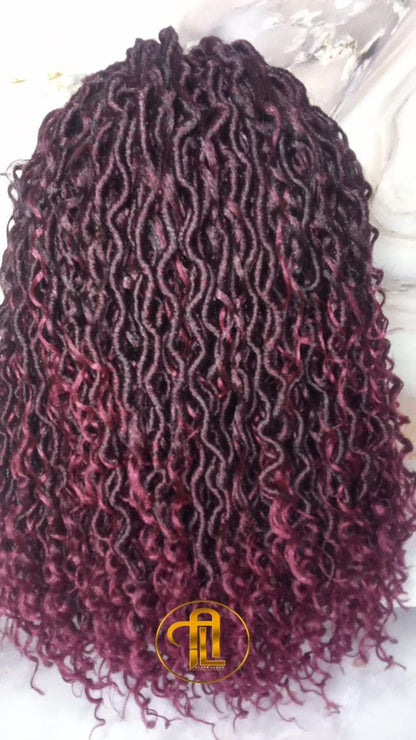 Headband Wig Mix Burgundy Black Ombre River Boho Loc Wig Goddess Faux Locs Gypsy Bohemian Curly Waterfall Hair Curly Ends