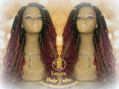 Ombre Goddess Locs Fire 530 Goddess Red Burgundy 1b Blonde 27  Marley Crochet Synthetic Dread Dred Loc Lock Wig Unit Braided Wavy Cosplay