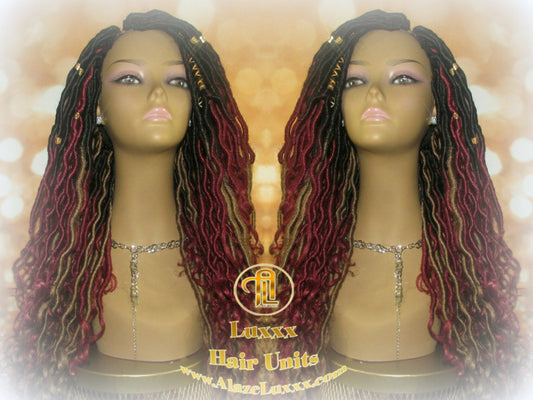 Ombre Goddess Locs Fire 530 Goddess Red Burgundy 1b Blonde 27  Marley Crochet Synthetic Dread Dred Loc Lock Wig Unit Braided Wavy Cosplay