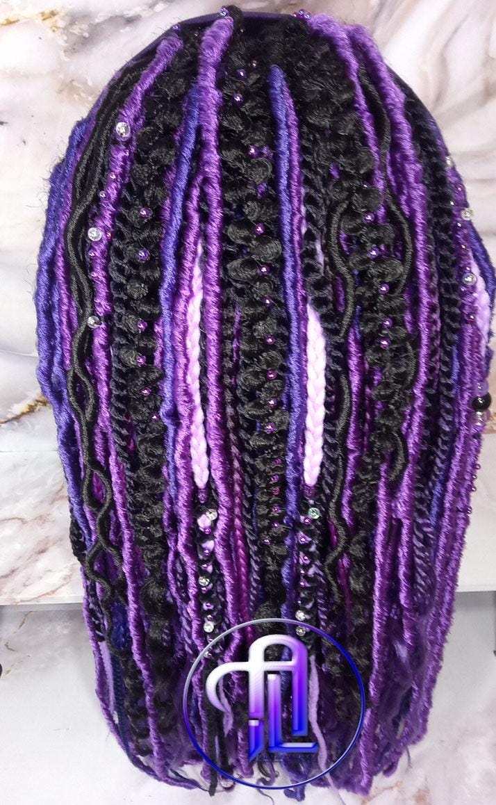 Wide Headband Wig Viking Ombre Goddess Boho Locs Black Purple Crochet Synthetic Dread Curly Ends Braided Hair Fall Twist Butterfly loc