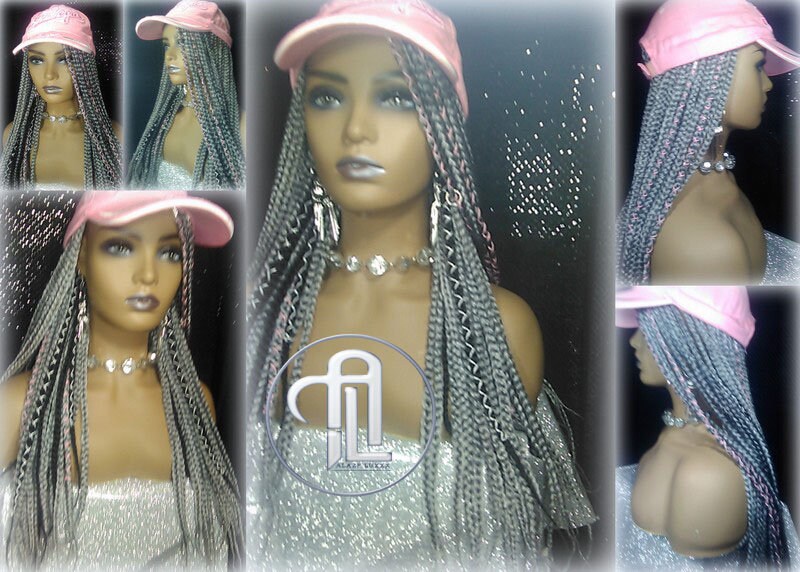 Silver Grey Black Box Braid Hat Wig  Gym Hat Baseball Cap Braided Hat Wig Women Hair Summer Winter Hat Hair Cap Wig Hat Chemo Hat Alopecia