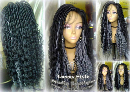 Faux Locs Synthetic Goddess LONG Lace Salt N Pepper Closure w Baby Hairs Dread Wig Wavy Black Carnival Cosplay Rave Raver 1b 51