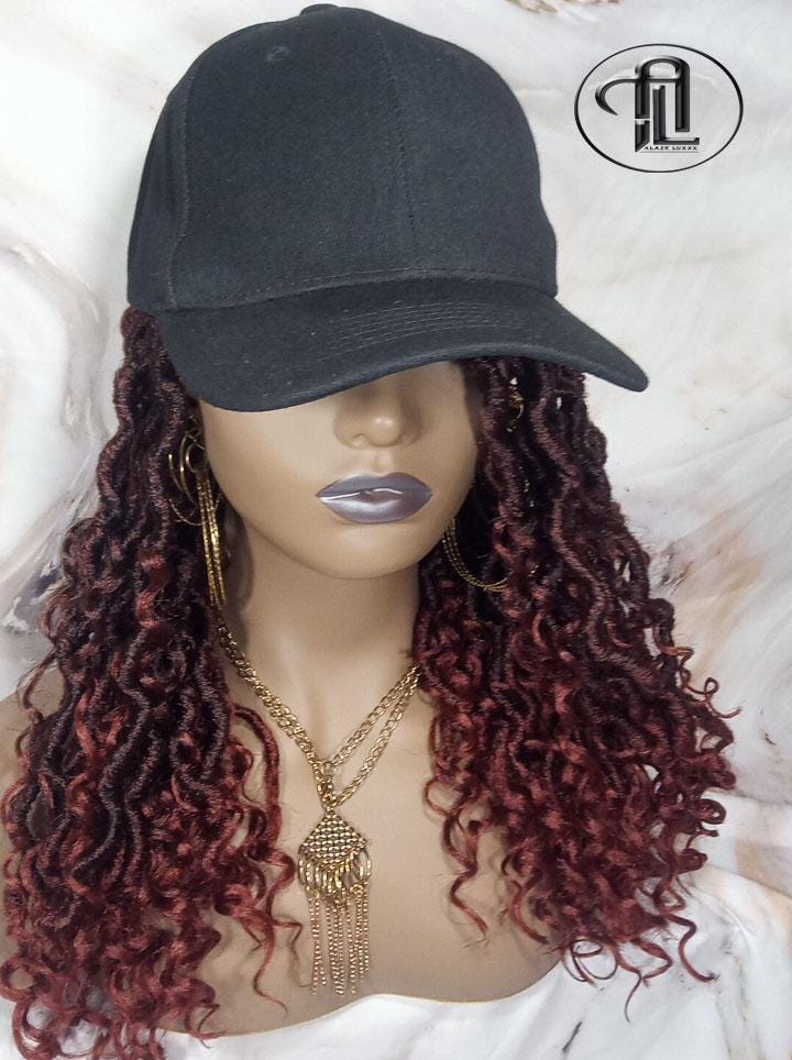 Goddess Locs Braid Wig Hat Baseball Cap 350 Ombre Mermaid Boho curly bohemian Gradient Hair Short Curly 14 16 in Hat Wig Gym Braided Hat Wig