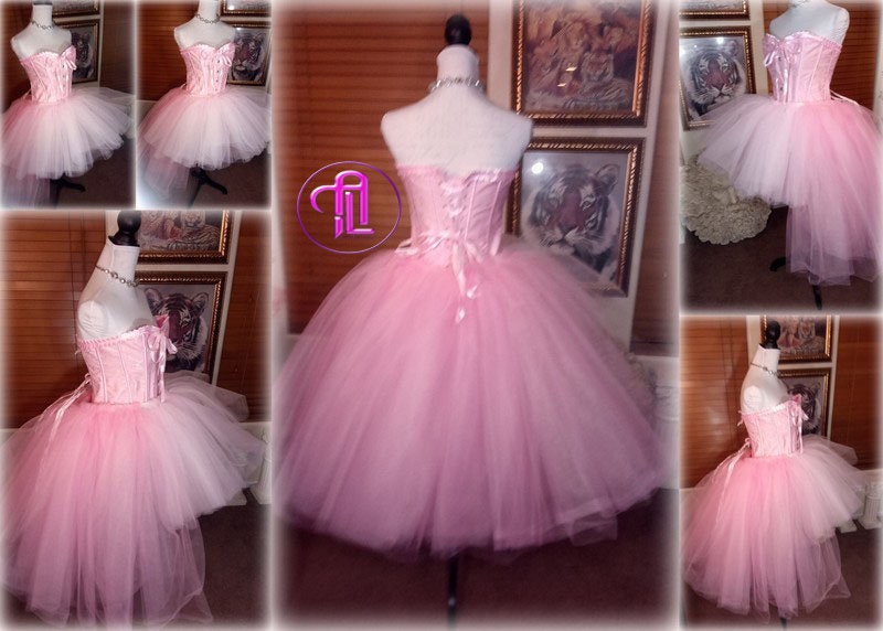 Birthday Anniversary Bridal Valentines Day Dress Skirt Corset Style Outfit Light Pink Blush Pink Hi Low Skirt Hearts Cupid