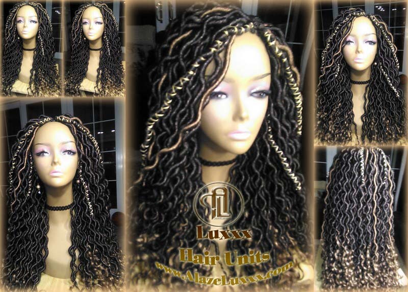 Black Blonde Goddess Faux Loc Wig  Long Wavy Blonde Tips Ends 27  Hair Bohemian Boho Gypsy Distressed Dread DE SE Dred Lock Braided Wigs