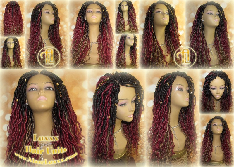 Long Goddess Locs Red Burgundy  530 Ombre  Black  Blonde 27  Marley Crochet Synthetic Dread Dred Loc Lock Costume Cosplay Wig Rave Festival