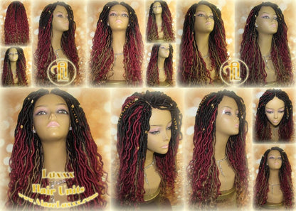 Long Goddess Locs Red Burgundy  530 Ombre  Black  Blonde 27  Marley Crochet Synthetic Dread Dred Loc Lock Costume Cosplay Wig Rave Festival