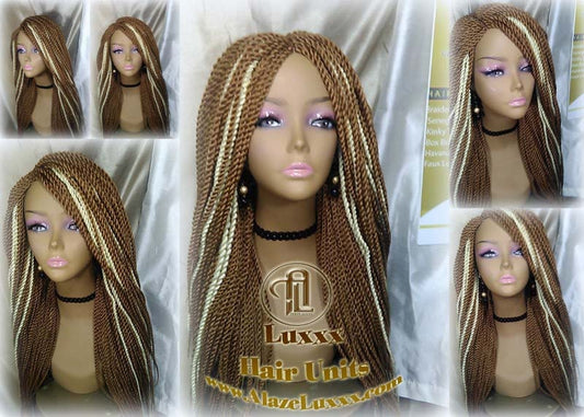27 613 Blonde Long Straight Small Senegalese Twist Wig Unit Barbie Blonde 22' Braids Twist Locs 613 Braiding Hair Platinum Blonde Braids Wig