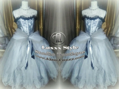 Burlesque Wedding Prom Party Dress Quinceanera Cosplay EDC RAVE Festival Silver White TuTu Tulle Corset Skirt Sweet16 Bridesmaid Homecoming