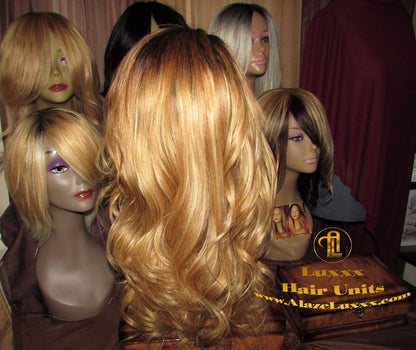 Dark Roots Wig Honey Blonde 18 In' Straight Long 27/613  Ombre Custom Virgin Hair Unit 4x4 Lace Front Wigs Kim Khloe Kardashian Wig Look