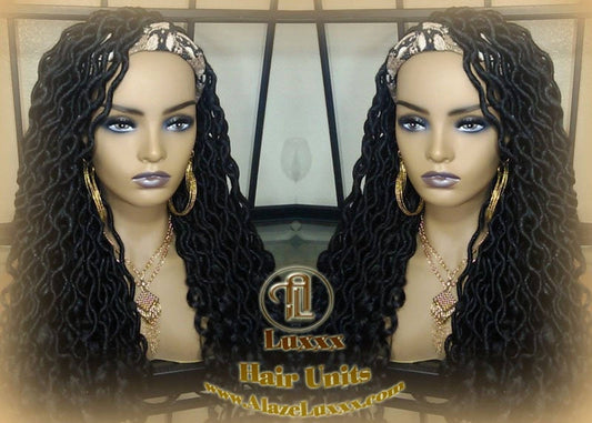 Headband Wig Black 1B Goddess Faux Loc Bohemian Boho Braided Wig Goddess Gypsy Braid Dread Loc Set