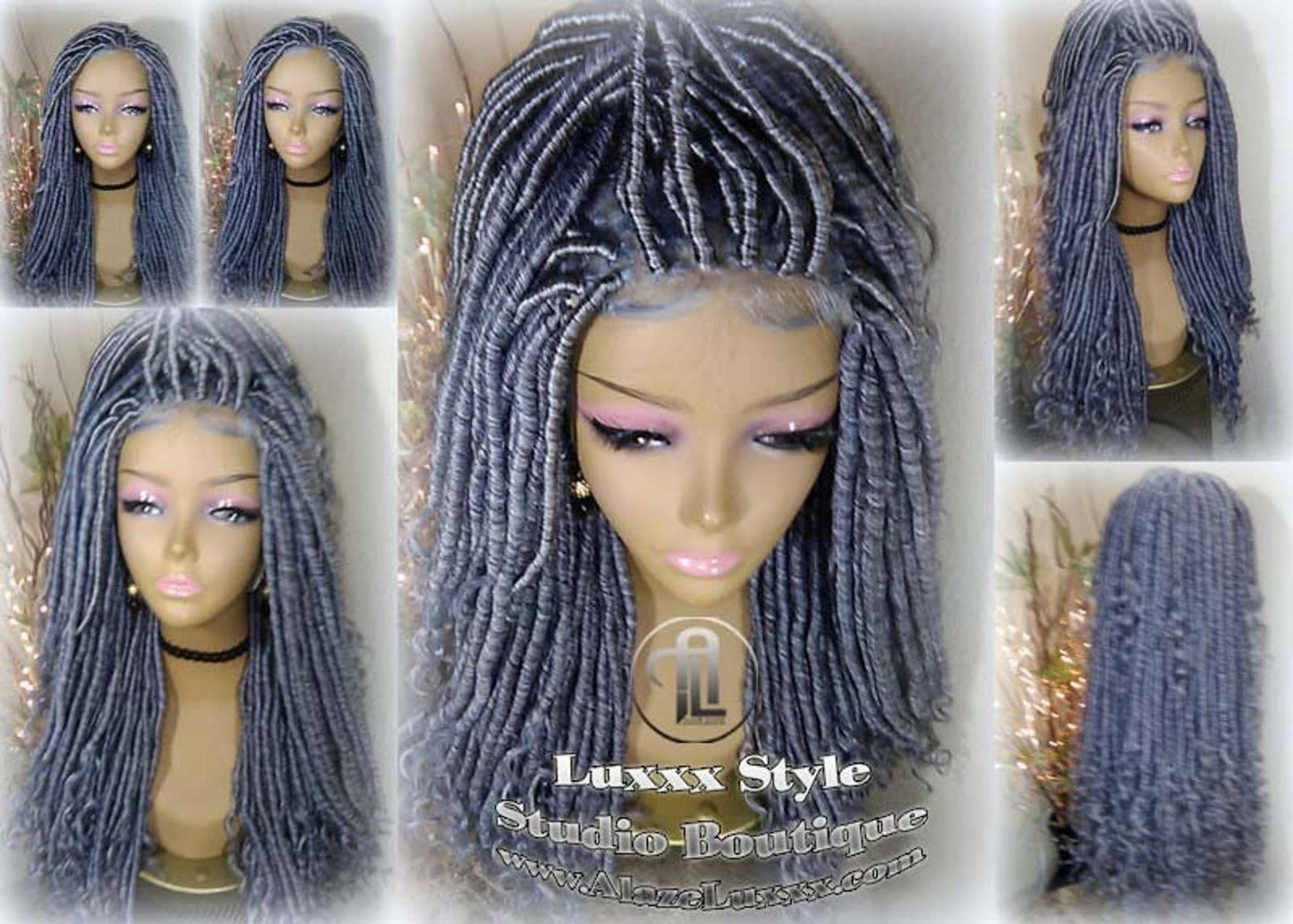 Goddess Faux Dread Loc Lace Closure Straight Storm Silver Grey Gray 44 51 Boho Gypsy Wavy Lock Crochet Freetress Model Model Wig